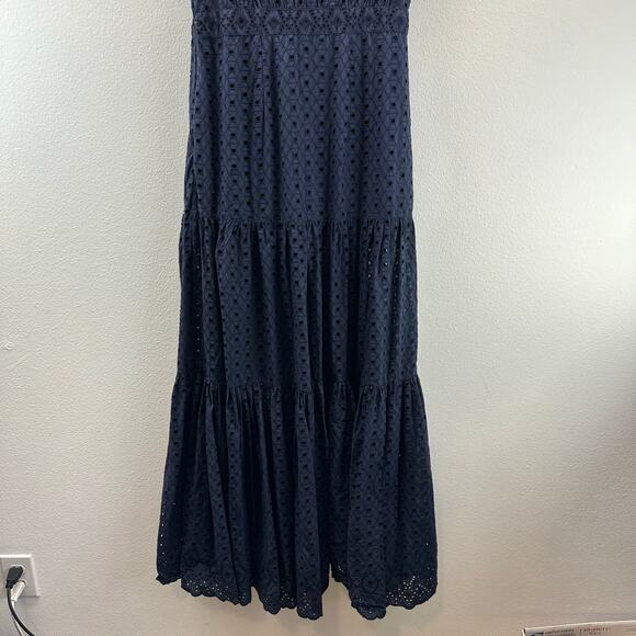 Veronica Beard Satori Eyelet Maxi Dress Navy Blue 6 Boho Coastal - Picture 9 of 13